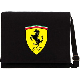 Resim Ferrari Logo Siyah Kanvas Postacı Çantası - Siyah 