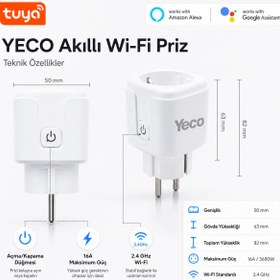 Resim YECO SP-16 Akıllı Priz, Wi-Fi Uyumlu, Telefonla Kontrol, 16A Akım Koruma, Enerji İzleme 