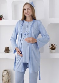 Resim Uzun Kollu 3'lü Hamile Pijama ve Sabahlıklı Lohusa Takımı - 3425 - Pembe / M / Terlik ve Taç İstemiyorum 