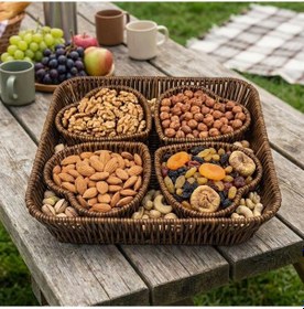 Resim Zmc Bilişim 5 Parça,4 Kalp Formlu Plastik Rattan Sunum Ve Kahvaltı Seti-bölmeli Çerezlik Ve Meyvelik-doğal Hasır Görünümlü Tepsi Ve Sunum Tabakları Çok Renkli 