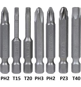Resim Matkap Bits Ucu Seti Vidalama Uçları Düz Yıldız Torx Uç Ph Pz 7 Parça 