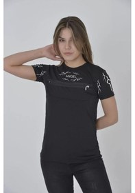 Resim Unisex Göğüs Fermuarlı Baskılı T-shirt - Siyah 001 