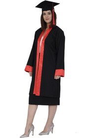 Resim Mezuniyetshop Mezuniyet Cübbesi Üniversite Siyah Kırmızı 