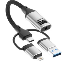 Resim CoverZone ZR1206 | Lightning Type-C USB Girişli 3.5mm Hi-Fi Ses Dönüştürücü Adaptör | Dac Çipli Harici Ses Kartı | Kulaklık Mikrofon Destekli | Canlı Yayın Vlog Pc Telefon 