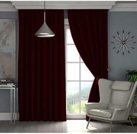 Resim Lüks Bordo Kırmızısı Blackout Kalın Karartma Güneşlik En X Boy Pilesiz Tek Kanat,Bordo 450 190 GUNV01B1633 