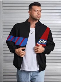 Resim Unisex Uzun Koll Fermuarlı Baskılı Rüzgarlik - Siyah 