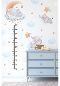 Resim Sevimli Filler Yıldızlar Ve Bulutlar Temalı Temalı Boy Ölçer Boy Cetveli Sticker Seti Çocuk Dijital Baskı 