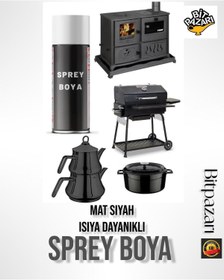 Resim izmir bit pazarı MAT SİYAH ISIYA DAYANIKLI SPREY BOYA - Egsoz , Soba , Barbekü , Boru vs. 