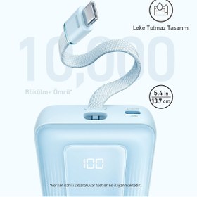 Resim Anker Zolo Powerbank (10K, 30W, Dahili USB-C Kablo) - Siyah - A1688 (Anker Türkiye Garantili) 