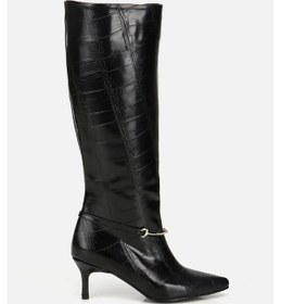 Resim Kadın Siyah Kroko İnce Kemerli Tokalı Topuklu Çizme Siyah 