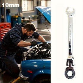 Resim 10mm Cırcır Çift Amaçlı Anahtar, 10mm Açıklık Yonca Anahtarı Çok Fonksiyonlu Çift Amaçlı Hızlı Mekanik Tamir Araba Anahtarı 