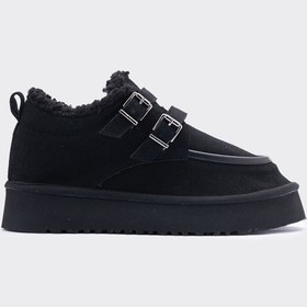 Resim SHOEMARK Curly Siyah Suni Süet İçi Kürklü Kadın Ayakkabı 