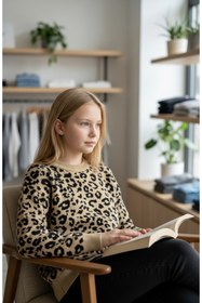 Resim Minimoda Kids Kız Çocuk Leopar Desenli Kazak 