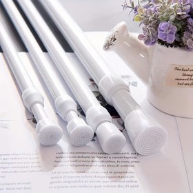 Resim 1 adet Ayarlanabilir Gerilim Perde Çubuğu, Çok Amaçlı Oluklu Metal Uzatılabilir Çubuk - Banyo, Mutfak, Pencere Sil, Balkon, Oturma Odası için Esnek Kapı Perdesi, Pencere Perdesi, Gardırop Desteği, Giysi Askı Çubuğu 