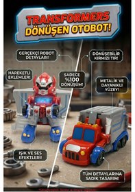 Resim Kırmızı Otobot Transformers Robot Kamyon - Dönüşebilen Işıklı Sesli Oyuncak Modeli Çok Renkli 