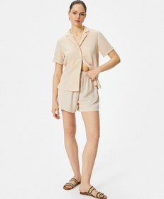 Resim Koton Kısa Kollu Gömlek Düğmeli Dokulu Standart Kesim Bej 4sak60018pw Ekru 