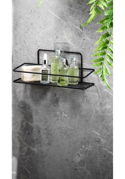 SAS Yapışkanlı Banyo Düzenleyici Şampuanlık Duş Rafı Siyah
