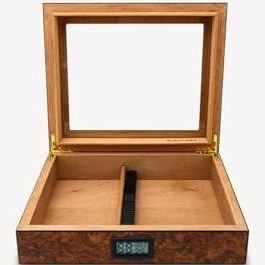 Resim Lubinski Cedar Basic Camlı Puro Kutusu Humidor Slim Dijital Kahve 15S 