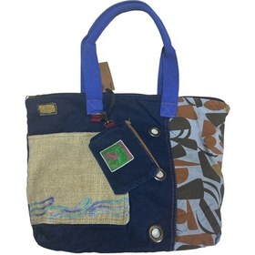 Resim Vintage Salaş Çok Renkli Orta Boy Günlük Seyahat Gezi Omuz Çantası 36cmx34cm Lacivert 