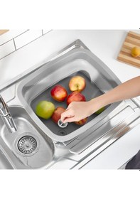 Resim Katlanabilir Bulaşıklık Ve Badya, Akordiyon Kaşıklık Bölmeli Tabaklık Kurutmalık Badya Gri Gri 