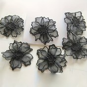 Resim 12 adet Zarif Çift Katmanlı Organza Çiçek Yaması, Siyah, Üç Boyutlu Dantel Çiçek, Zarif Kumaş Dekorasyon, DIY Aksesuarı ile, Düğün Elbiseleri ve Resmi Giysiler için 