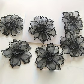 Resim 12 adet Zarif Çift Katmanlı Organza Çiçek Yaması, Siyah, Üç Boyutlu Dantel Çiçek, Zarif Kumaş Dekorasyon, DIY Aksesuarı ile, Düğün Elbiseleri ve Resmi Giysiler için 
