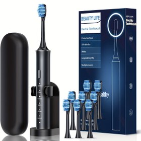 Resim 45 Günlük Pil Ömrü + Seyahat Kutusu IP67 Su Geçirmez 5 Modlu DuPont Kıllı Siyah ve Beyaz Elektrikli Diş Fırçası (Stand ve Seyahat Kutusu Hediyeli) 