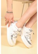 Resim Garnili Taş Bağcıklı Sneakers Beyaz-Beyaz 
