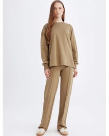 Resim Defacto Wide Leg Geniş Bol Paça Basic Düz Sweatshirt Kumaş Eşofman Altı D4805AX24AUKH459 Haki 