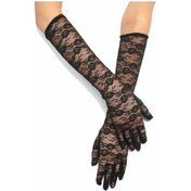 Resim Siyah Renk Orta Boy Dantelli Eldiven Uzun Model 