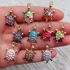 Resim 20 adet Çinko Alaşım Deniz Kaplumbağası Süsleri - Canlı Renklerle Deniz Tarzı Çiçek Baskılı Kolye Uçları, DIY Takı Yapımı için Detaylı Kabuk Tasarımlar, Küpeler, Kolyeler, Bilezik Aksesuarları 