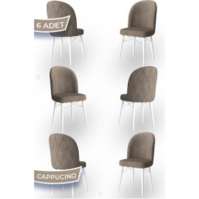 Resim Canisa Bika Serisi 6 Adet Cappucino Mutfak Sandalyesi Beyaz Gürgen Ayaklı 1. Sınıf Babyface Kumaş Sandalye Cappucino Ayakları Beyaz 