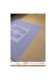 Resim %100 Pamuklu Ayak Havlusu 50x70cm , Lavabo & Duşakabin Önü Ayak İzli Havlu, Ayak Paspası Mavi 