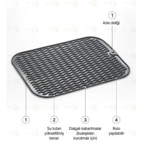Resim MAİN SHOP Main Shop Kaydırmaz Silikon Bulaşık Kurutma Matı Örtüsü Buzluk Halısı Bulaşıklık Antrasit Renk M-143 