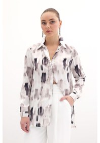 Resim Sateen Desenli Düz Gömlek - Bej-134405 Bej 