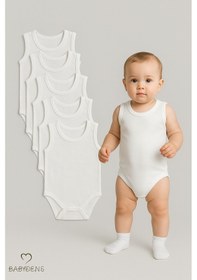 Resim Babyden's 5 Li Set Bebek Kolsuz Zıbın %100 Pamuk Beyaz Çıtçıtlı Atlet Body 0-24 Ay Unisex İç Giyim Beyaz 