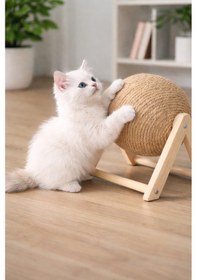 Resim Kedi Tırmalama Topu Ahşap Ayaklı, Dayanıklı Kedi Oyuncağı 