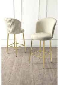 Resim Canisa Fora Serisi Ada Mutfak Bar Sandalyesi Gold Kaplama Metal Ayaklı Babyface Kumaşlı 1 Krem Sandalye Sandalye Kahve Ayaklar Gold 