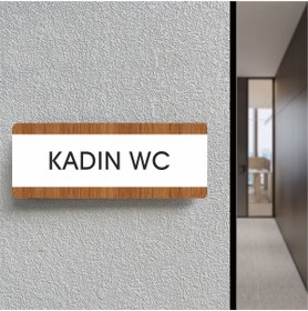 Resim zafrakreklam ERKEK WC Ofis Departman Kapı İsimliği, Yönlendirme levhası 26X10Cm BEYAZ-CEVİZ 