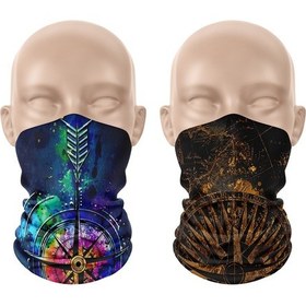 Resim Dair Pusula Desenli 2'li Set Boyunluk Bandana Outdoor Balaklava Yüz Maskesi Kafa Bandı 