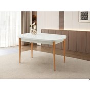Resim Ortadan Açılır Ahşap Yemek Masası Gizli Kaşıklık Bölmeli 80cm X 140cm Beyaz Beyaz 