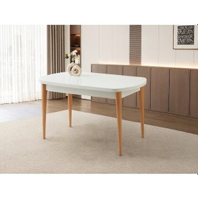 Resim Ortadan Açılır Ahşap Yemek Masası Gizli Kaşıklık Bölmeli 80cm X 140cm Beyaz Beyaz 