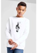 Resim Sol Anahtarı Baskılı Unisex Çocuk Beyaz Sweatshirt (528551547) 