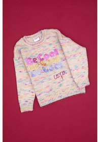 Resim U.S. Polo Assn. Kız Çocuk Neon Pembe Payet İşlemeli Bisiklet Yaka Kazak 50314362-VR105 