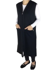 Resim Kadın Çelik Örgü Önü Ve Cepleri Fermuarlı Uzun Kışlık Yelek Siyah 