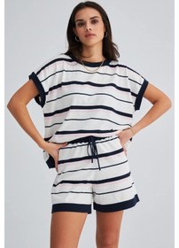 Resim Peraluna Marıne Blouse & Shorts %100 Pamuk Yazlık Kadın Triko Şor Lacivert 
