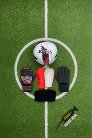 Resim jooko Unes Çocuk Kaleci Seti 5 No Siyah Kırmızı Kaleci Eldiveni, Futbol Topu, Tekmelik ve Pompa Hediyeli 