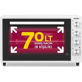 Resim Simfer 7062 Beyaz 70 LT Turbo Fan Piliç Çevirme Mini/Midi Fırın - Multi Fonksiyon, Yoğurt Yapma, Buz Çözme & Çift Cam 