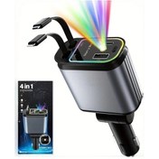 Resim Wangxi Gunmetal 66w Araç Şarj Cihazı 180 Dönen 4ü 1 Arada 80cm Uzatılabilir Kablo 2 Usb Bağlantı Hızlı Şarj 