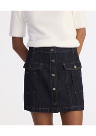 Resim Yargıcı Pens Detaylı Düğmeli Kısa Denim Etek 25kket4021x 516 Lacivert 